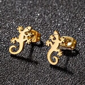 Lizard Earrings Stud Gecko Reptile Animal Jewelry Fashion Gold‎ Stainless Steel
